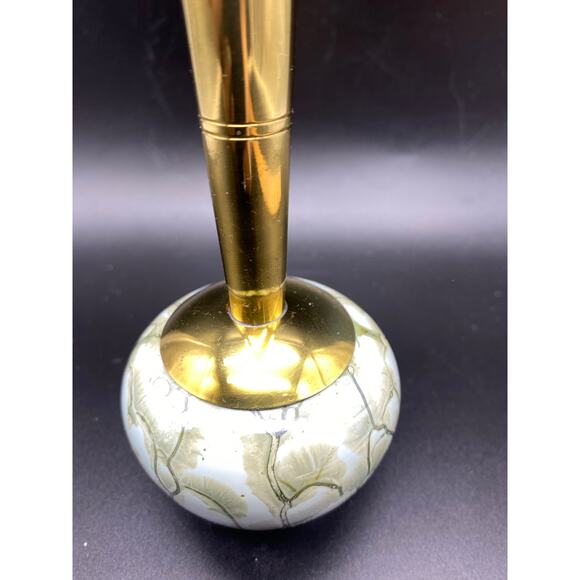 Vintage 1950's Delft Holland Blue Hand Painted Brass &‎ Ceramic Bud Vase 9" - Picture 2 of 10